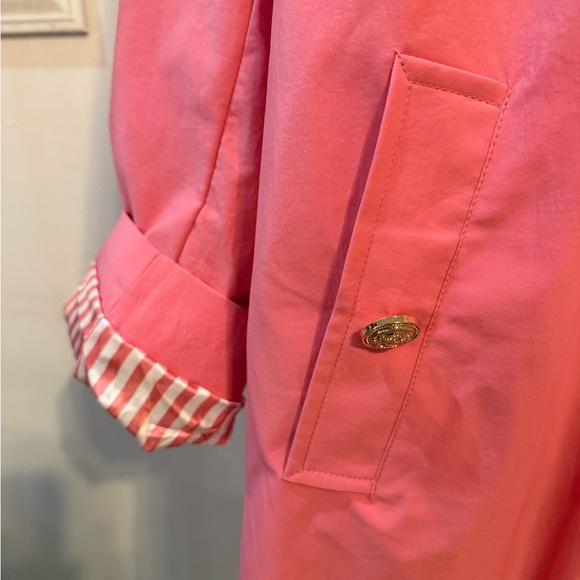 Dennis Basso Water Resistant Trench Coat Detachable Hood Belt Pink Large Petite - Picture 4 of 6